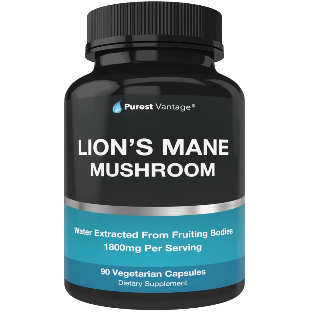 Organic Lions Mane Mushroom Kapsułki - 1800mg Lion 's Mane Mushroom Supplement Urosły w USA - Nootropowe uzupełnienie mózgu i wsparcie immunologiczne - Lions Mane Extract Powder - 90 Veggie Caps