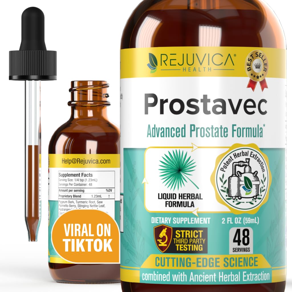 Prostavec Advanced Prostate Supplement - Liquid Formula for Faster Absorption with Pygeum, Saw Palmetto, Stinging Nettle + Turmeric & Damiana - Vegan, Non-GMO - 2 fl oz