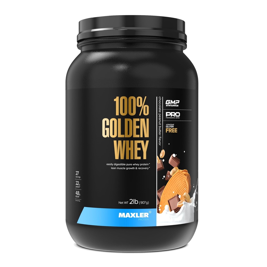 Maxler 100% Golden Whey Protein - 22g Protein per Serving - Premium Serwatka Protein Powder for Pre Post Workout - Fast- Absorbing Serwatka Koncentrat Izolacja Hydrolizat Mieszanka - Czekoladowy Masło orzechowe 2 lb