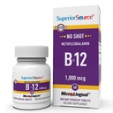 Superior Source No Shot Methylcobalamine B- 12 1000 µg - Witamina B- 12 do wspierania produkcji energii, Zdrowie mózgu i ogólne Wellness - Podjęzykowe tabletki do szybkiego wchłaniania - 60 Rozpuszczające tabletki