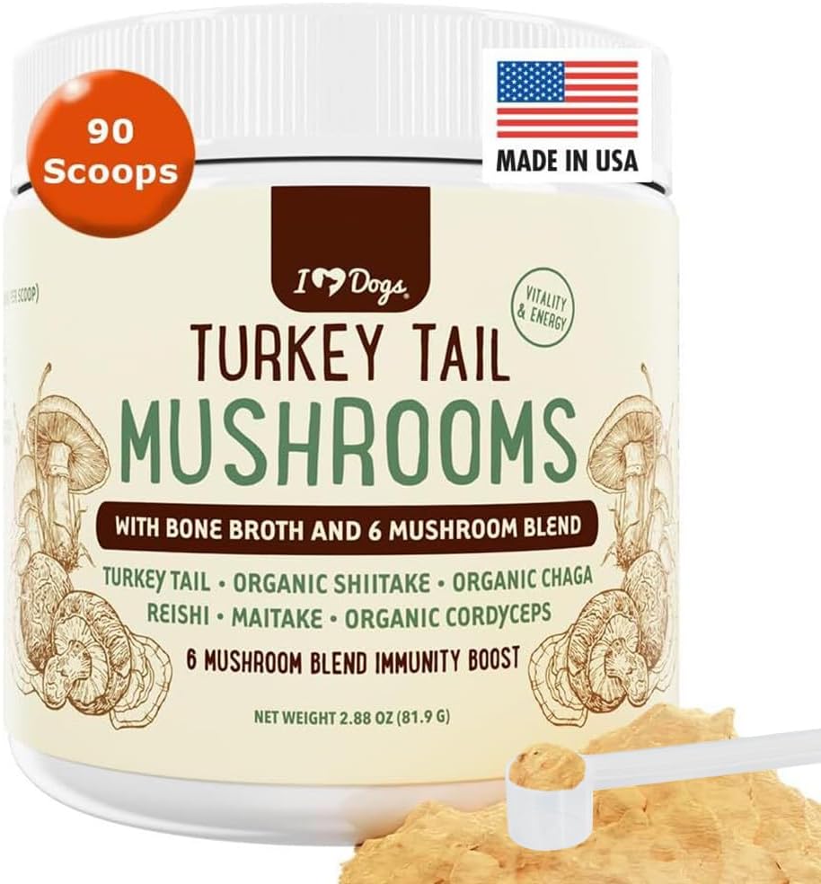 iHeartDogs Indyk Grzyb ogonowy dla psów na grudki, grudki i lipomy z Bone Broth i 6 Mushroom Blend Powder