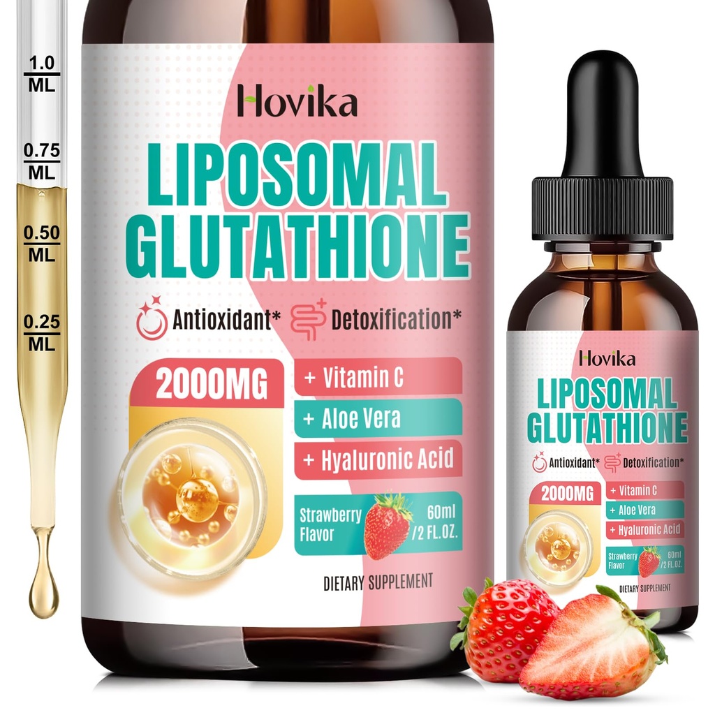 Liposomal Glutathione Supplement 2000mg, Liquid Glutathione Drops z witaminą C, Główne przeciwutleniacze dla układu immunologicznego, Obrona starzenia, Zdrowie skóry, Wchłanianie Detox- Superior wątroby, Truskawka 2 Fl Oz