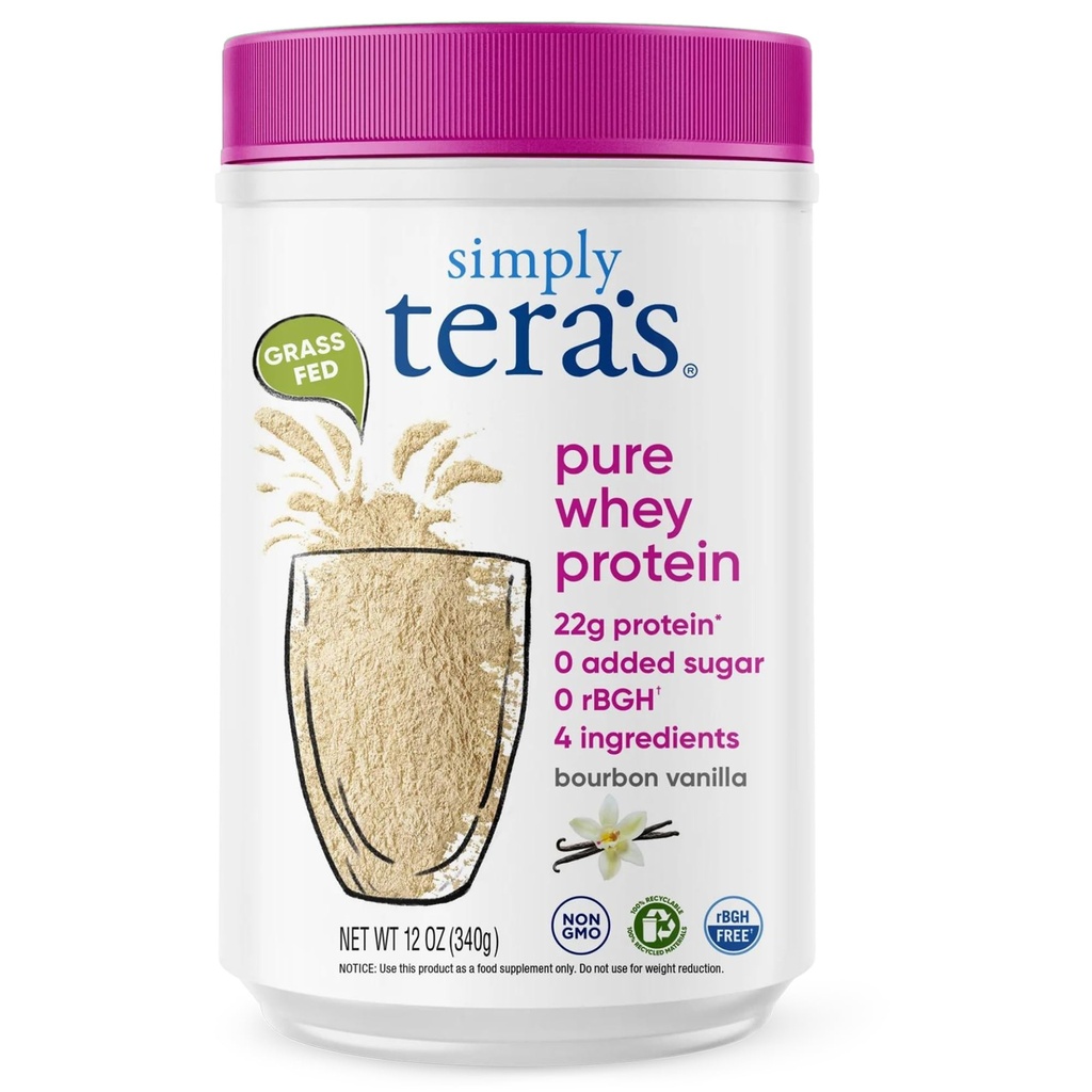po prostu Tera 's Pure Whey Protein Powder - Grass Fed Vanilla Serwatka Protein Powder, Czysty, Made Without Sztuczne Sweeteners, Non-GMO, Kosher, rBGH- Free, Soy- Free - 12 Oz.