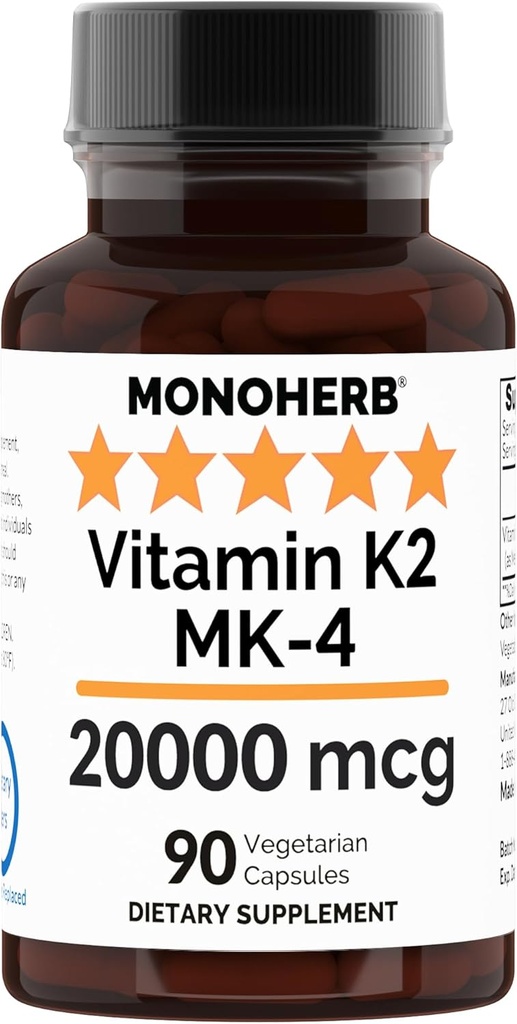 Witamina K2 MONOHERB jako Menatetrenon MK- 4 20000 µg na kapsułkę - 90 kapsułek Veg