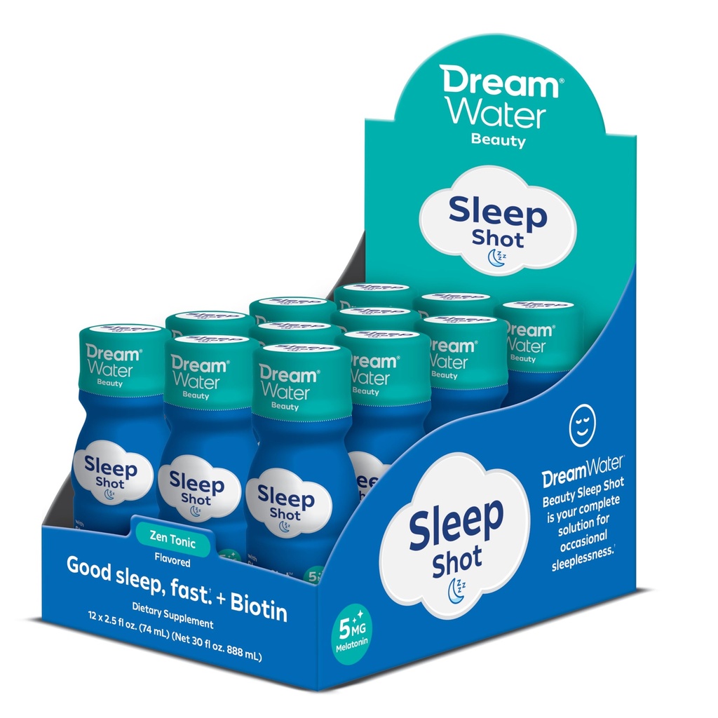 Dream wody Beauty Sleep Aid Drink Supplement; Melatonina 5mg, GABA, 5- HTP, Plus Biotin dla zdrowej skóry, włosów i paznokci; 2.5 oz Liquid Sleep Shots, Zen Tonic 12- Count