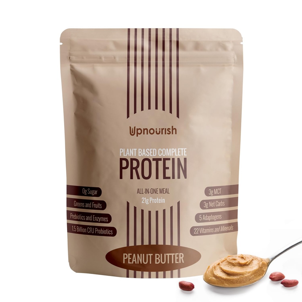 UpNourish Peanut Butter Vegan Protein Proszek 54 Superfoods Proszek, 1,5 Miliard CFU Probiotyki 21g Roślina na bazie białka, No Sugar No Dairy No GMO Dairy Free, Mączka Zamiana Shake Keto- Przyjazny Low- Carb Diet, 15 Służenia