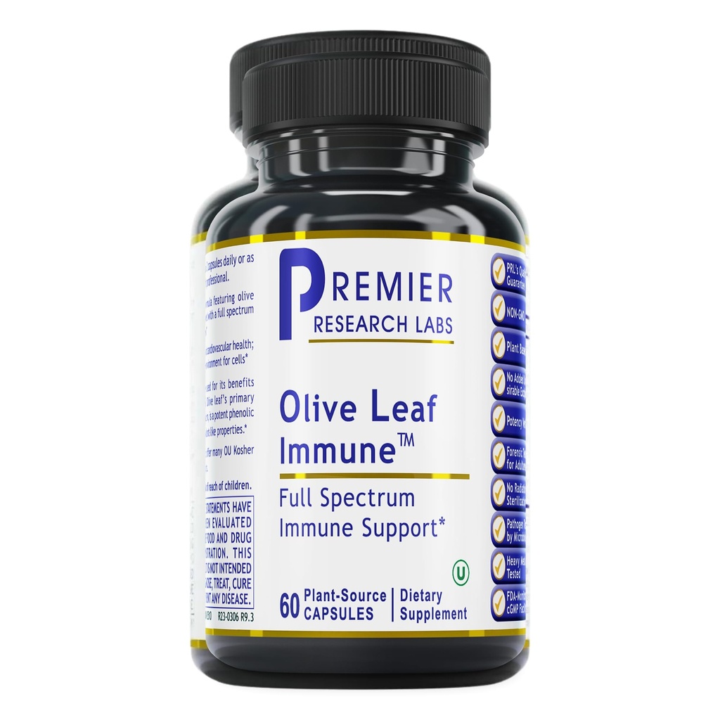 Premier Research Labs Olive Leaf Immune - Olive Leaf Extract Capsules, Olive Leaf Pills with Phytonutrient Oleuropeinm, Herbal Supplement for Immune & Heart Health Support - 60 Kapsułki wegetariańskie