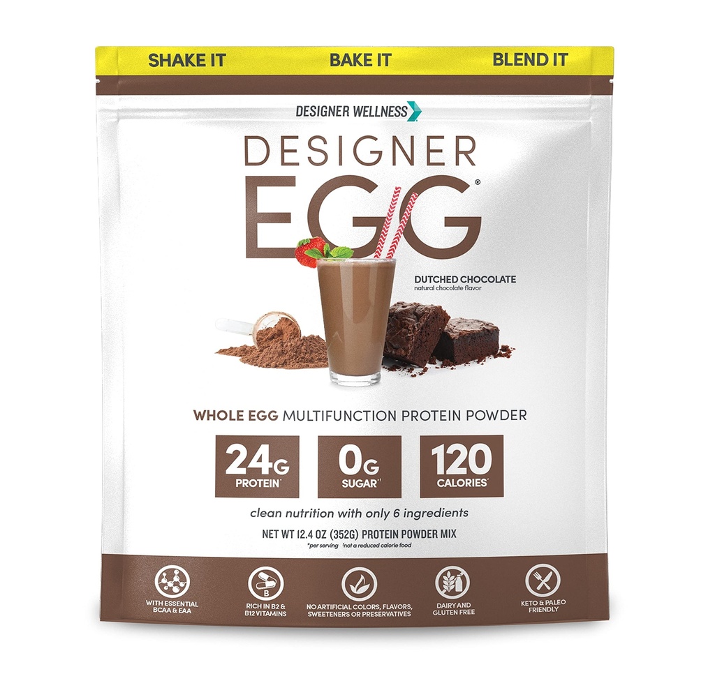 Designer Wellness, Designer Egg, Natural Egg Yolk & White Protein Powder, Keto i Paleo Friendly, Niskie kalorie, Mniej tłuszczu i Cholesterolu, Holenderska czekolada, 12.4 unce