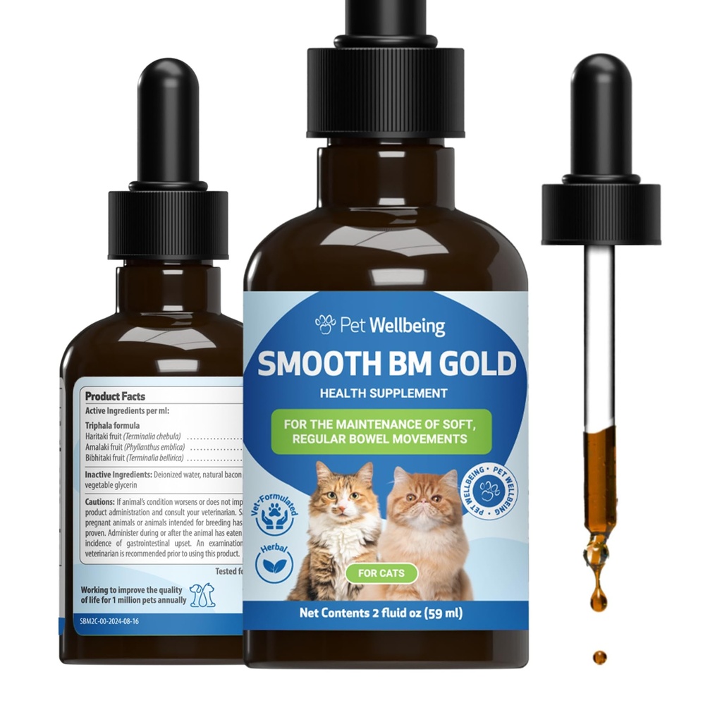 Pet Wellbeing Smooth BM Gold for Cats - Delikatne Zaparcia Relief for Felines - Natural Herbal Supplement 2 oz (59 ml)