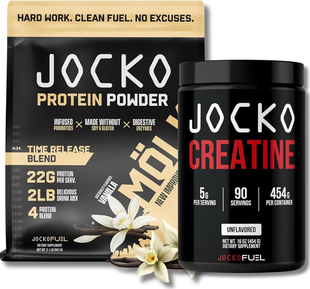 Jocko Fuel Bundle - Vanilla Mölk Protein Powder + Kreatywny Monowodzian Proszek dla mężczyzn i kobiet - Paleta dla sprawności atheltycznej, Odzysk, & Wzrost mięśni