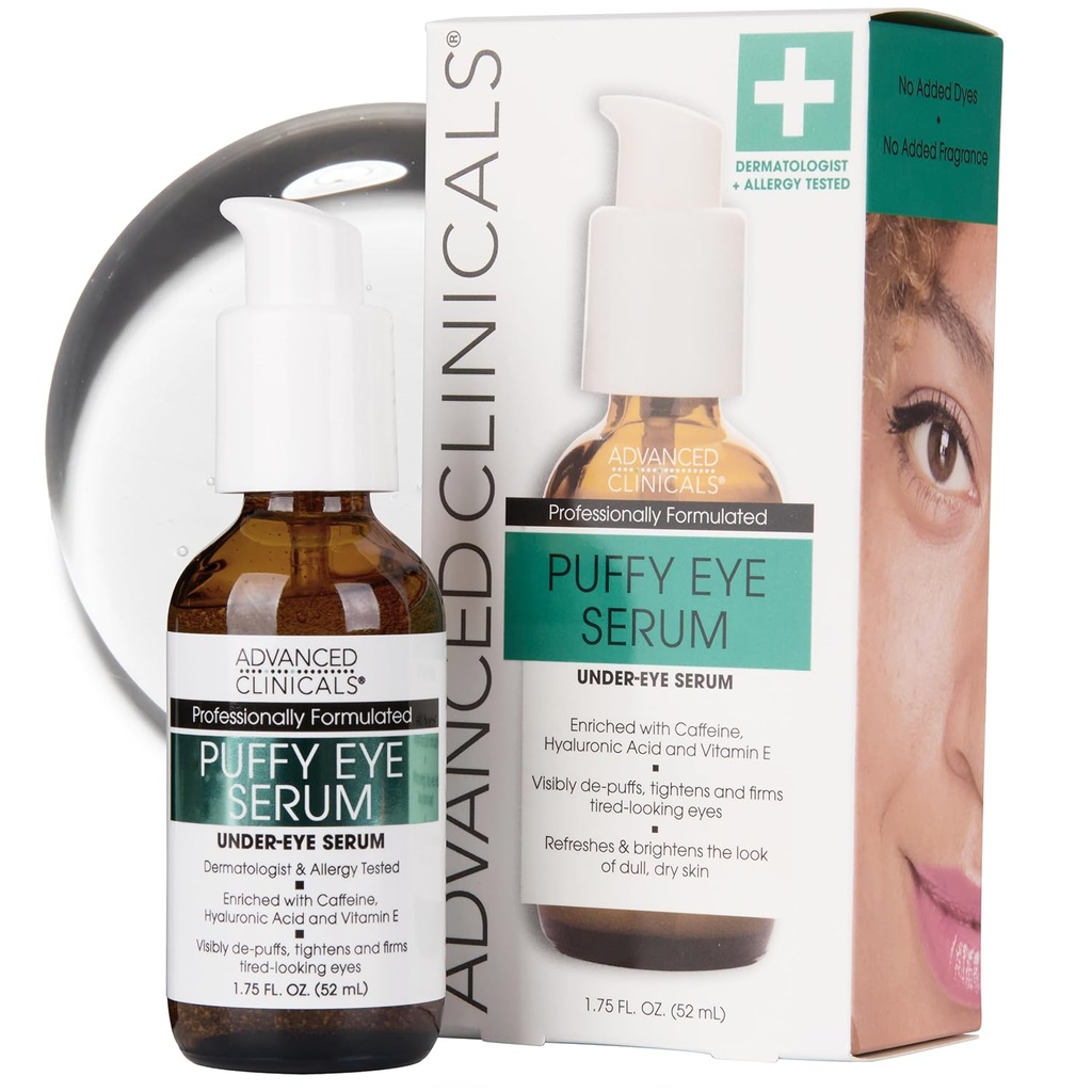 Zaawansowane Kliniki Puffy Eye Under Eye Serum 124; Widoczne anty starzenia rozjaśniająca Witamina C + Kofeina Serum Pomaga poprawić wygląd Puffness, Fine Lines, Dark Circles, & Nieparzyste Tone skóry, 1.75 Fl Oz