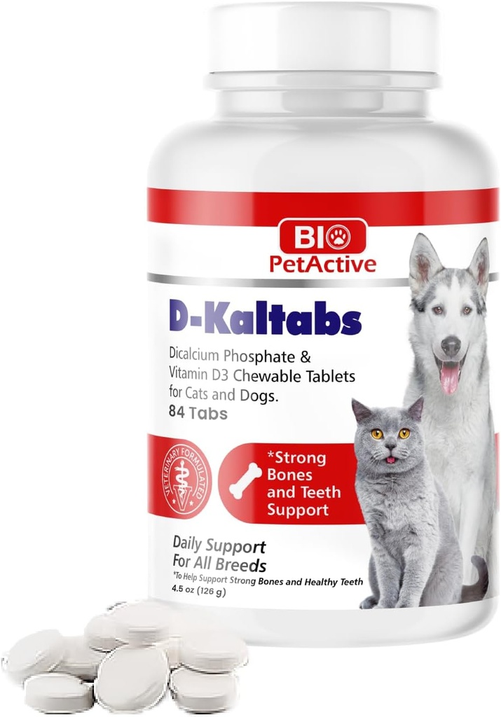 D- Kalbags Phosphorus, suplement witaminy wapnia D3 dla psów i kotów, Witaminy prenatalne dla zwierząt domowych, Codzienne Pet- Tabs, silny paznokci, wsparcie zębów, 84 Tabletki do żucia