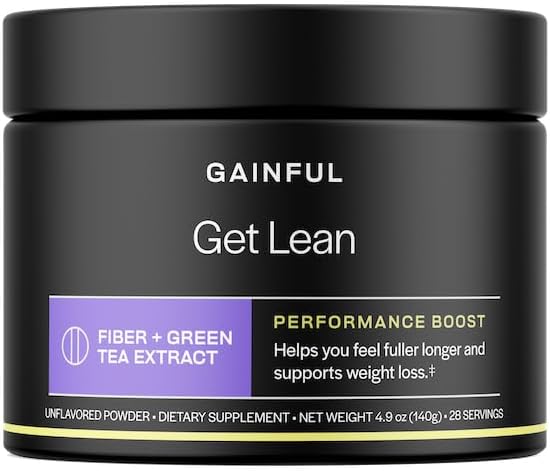 Gainful Get Lean Performance Boost, Green Tea Extract Fiber Supplement, Proszek napój dla Gut zdrowia, FiberSMART z Cassava Root, Wysokie przeciwutleniacz włóknisty bogaty wzór, Unflavored, 28 Służenie
