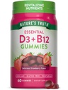 Nature 's Truth Witamina D3 i B12 Gummies dla dorosłych 124; 60 Hrabia 124; Truskawka Flavor 124; Wegetarianin, Non-GMO & Gluten