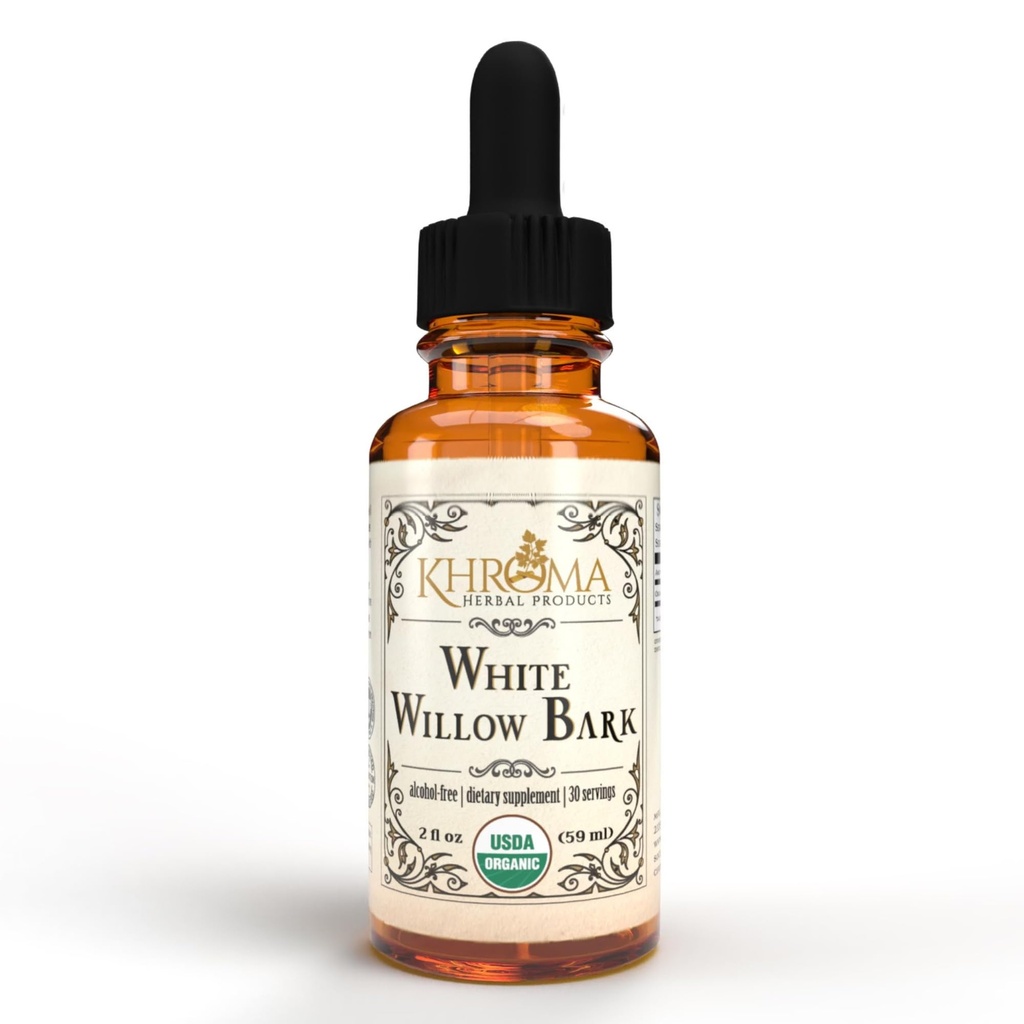 Chromama Herbal Products Organic White Willow Bark 30 Służenia - 800 MG Per Serving - 2 FL OZ Płyn w szklanej butelce - Salix Alba