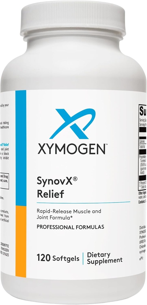 XYMOGEN SynovX Relief - Joint Supplement with Boswellia Serrata Extract + Turmeric - Muscle and Joint Relief Supplements - Vegan, Gluten Free and Non GMO (120 Softgels)