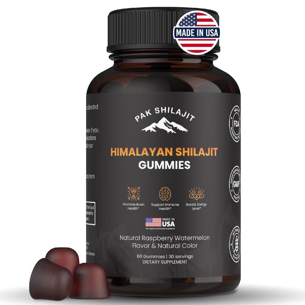 Czysty suszony suchy Himalayan Shilajit Gummy dla mężczyzn i kobiet 124; Organic Shilajit Gummies Gummes 124; Natural 85 Plus Ślad Minerałów Fulvic Acid 124; Energia, Immunitet 124; Sugar-Free 60 Zdrowy Gummy