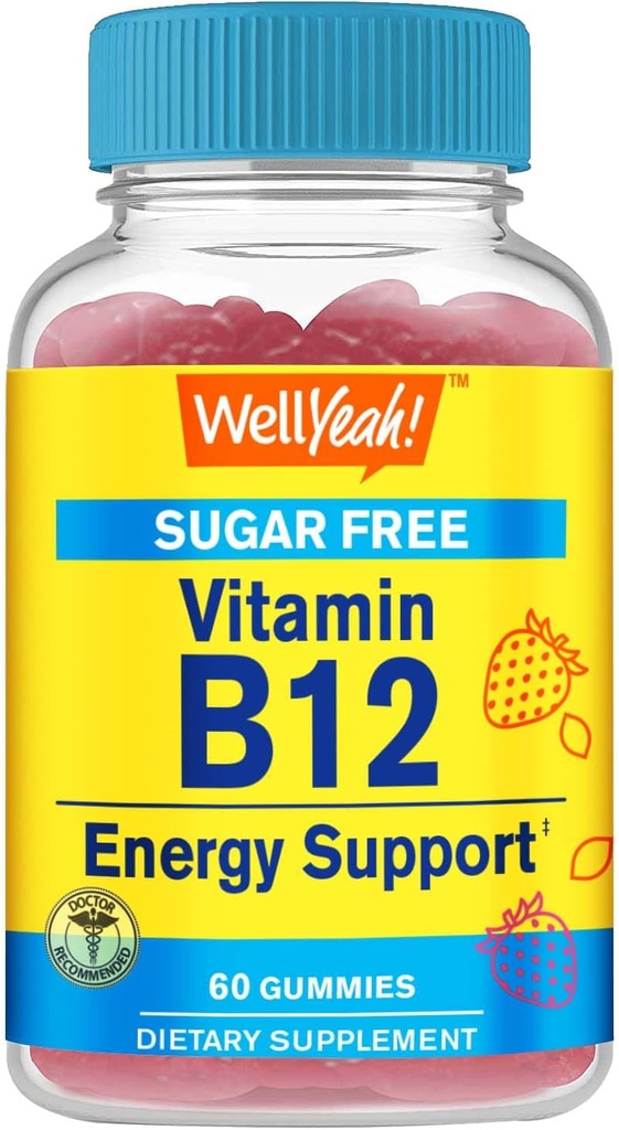 WellYeah Witamina B12 1000mcg Sugar Free Gummies Birmingham 124; Suplement diety Birmingham 124; dla energii i wsparcia metabolizmu 124; Strawberry Flavor 124; 60 Count