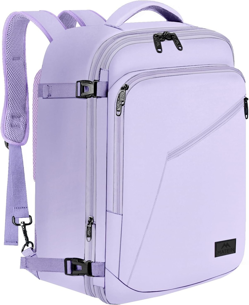 MATEIN Tackpack dla kobiet, 40L Heavy Duty Travel Backpack Airplane Zatwierdzony, Rozszerzalne Proste Daypack mody, Często Traveler prezenty, Light Purple