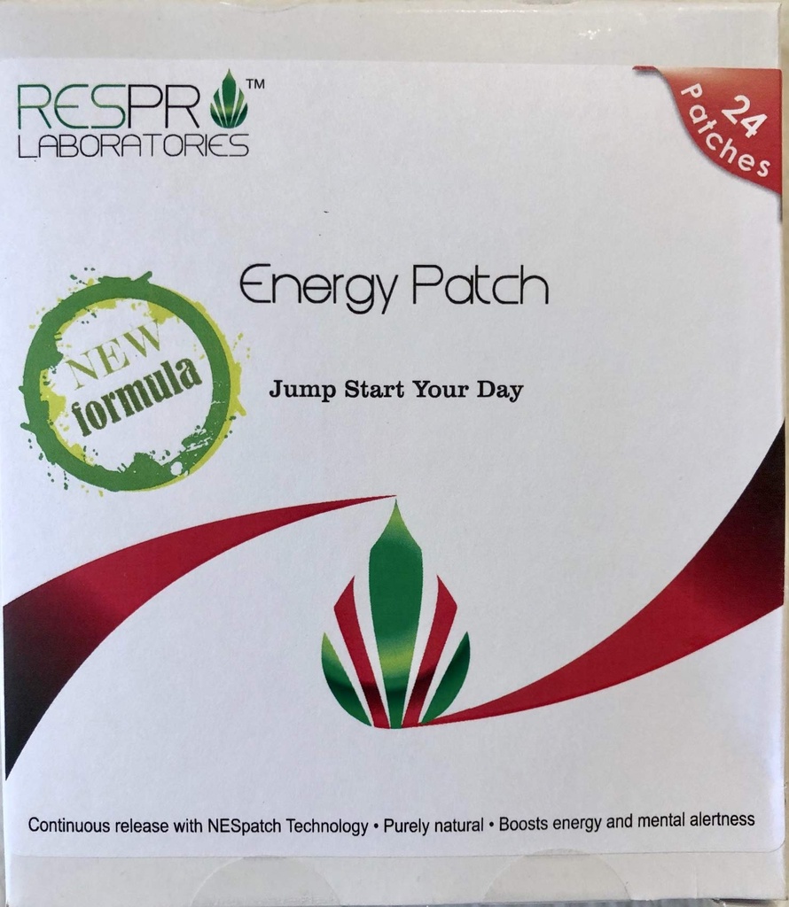 Respro Labs Nowa łata energetyczna z B12, Natural Guarana i Black Pepper, Continuous Release - 24 Łaty