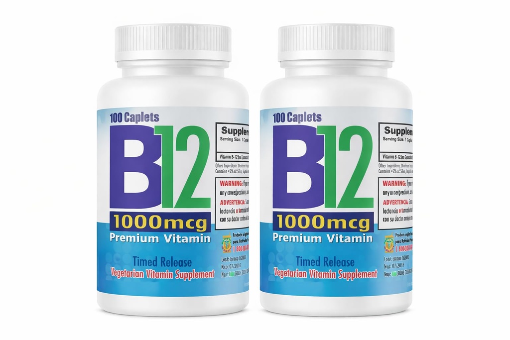 Nutrisalud Products Vitamina B12 de alta potencia, 1000mcg, Set de 2 frascos con 100 tabletas c / u. Zwalczanie niedokrwistości, fatiga, aumenta la energia, revitaliza el sistema nervioso.