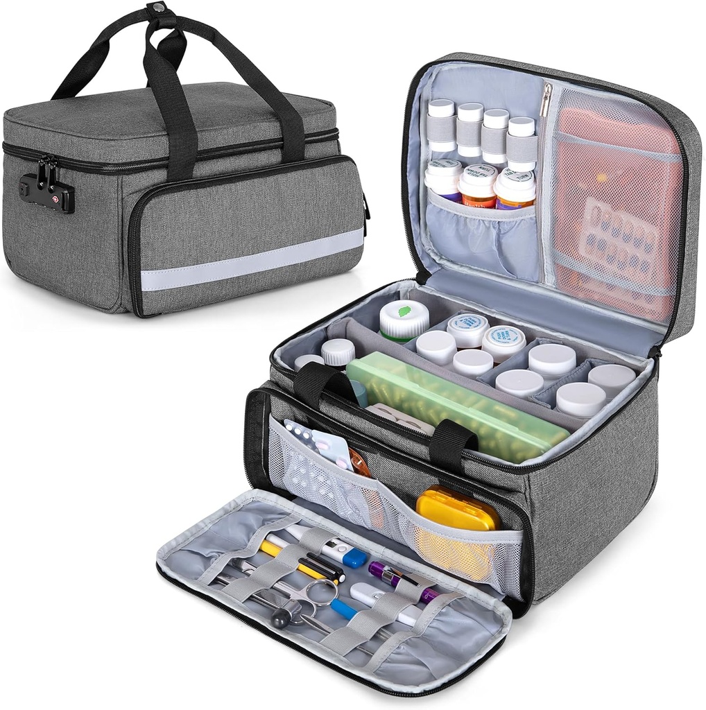 CURMIO Pill Boottle Organizer Storage, Medication Lock Box for Pill Organizer and Medical Supplies, Gray (Opatentowany Design)