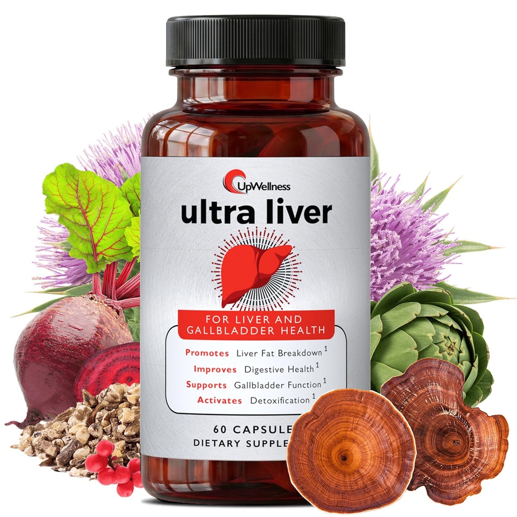 UpWellness Ultra Liver Supplement for Liver Support and Gallbrook Support - napędzany przez TMG, NAC Milk Thistle i więcej - Liver Cleanse Detox & Naprawa - 60 Kapsułek