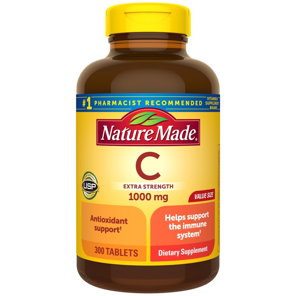 Nature Made Extra Siła Witamina C 1000 mg, Suplement diety do wsparcia immunologicznego, 300 Tabletki, 300 Day Supply