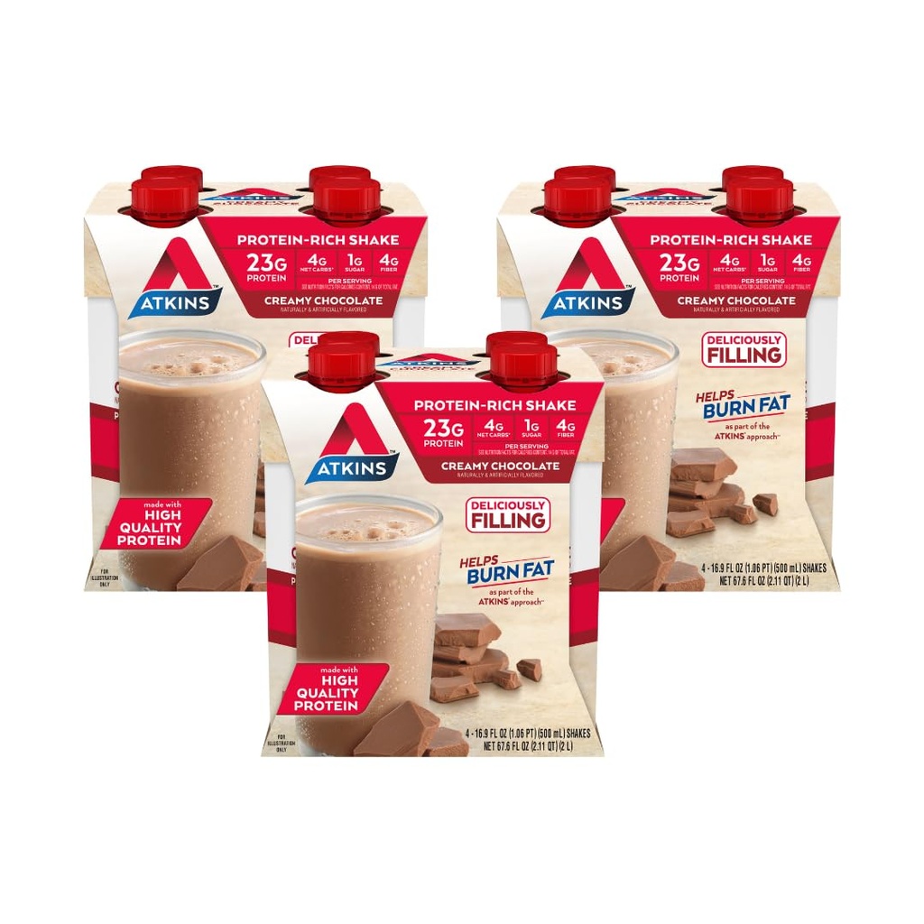 Atkins Kremowy Czekoladowy Rozmiar protein Czekoladowych Shake, 23 g Białko, Niska Glikemia, 4g Karb netto, 1 g Cukier, Keto Friendly, 12 Hrabia