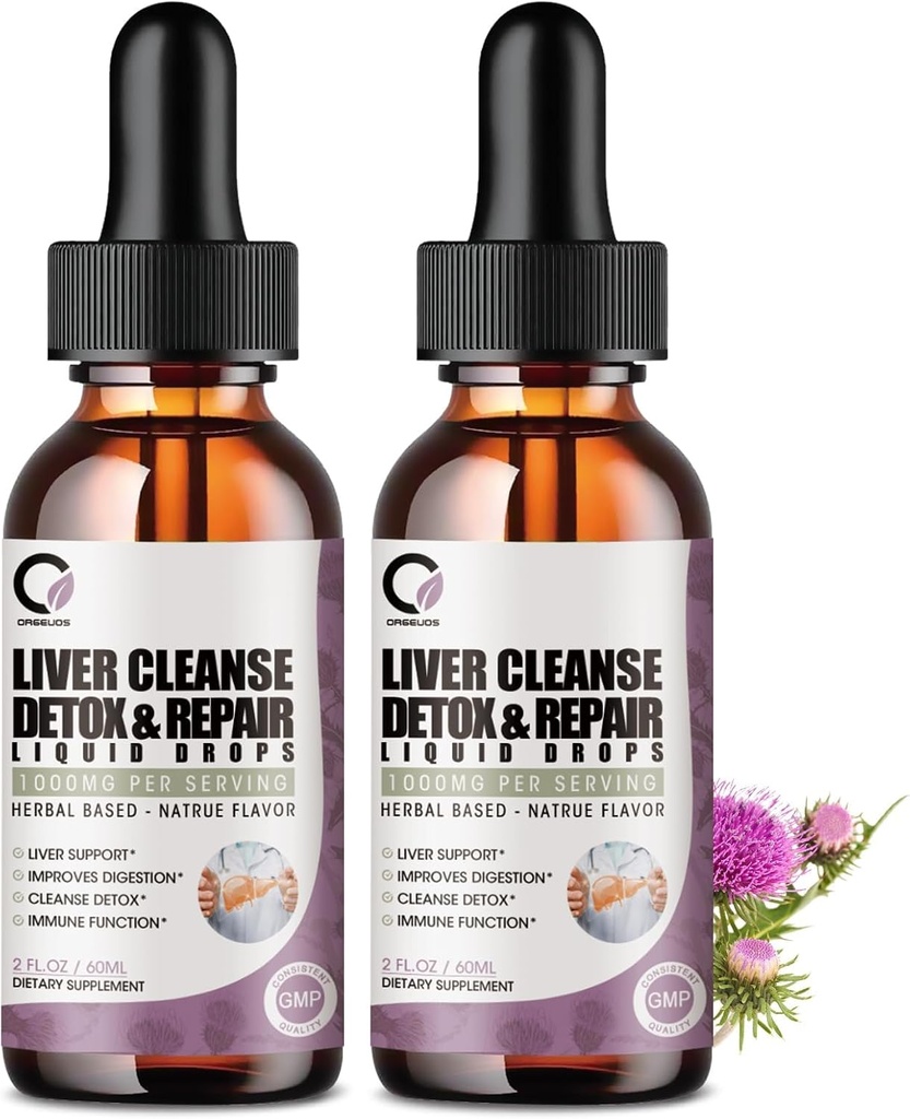 4 Fl Oz - Detox i naprawa płynnych kropli do czyszczenia wątroby - 1000mg Wyciąg z tłuszczów mleka suplement do czyszczenia wątroby i detox, Przeciwutleniacz, Poparcie pokarmowe