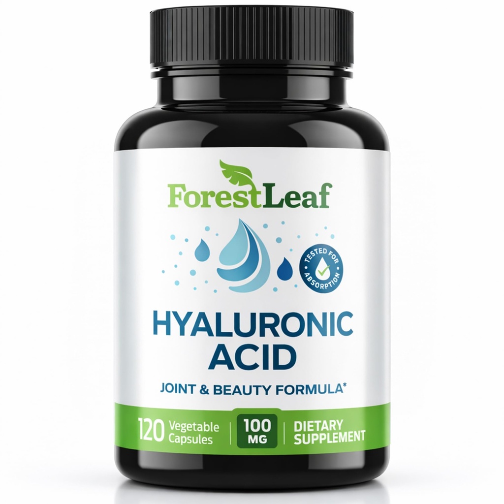 ForestLeaf Hyaluronic Acid Supplements Acid Supplements 124; 100mg Wysoka biodostępna dietetyczna Hyaluronic Acid Powder Kapsułki + 50mg VIT C Supports 124; Wspomaga nawodnienie skóry, smarowanie stawów, anty- starzenia, Włosy i paznokcie 124; 120 Czapki