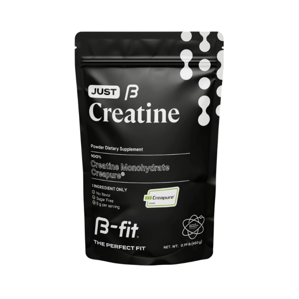 Kreatywny jednowodny proszek - Just Creatyne Creapure - 90 Służenie - 450 g - Pre Workout Creatyne dla kobiet - Bez cukru - Suplement Flavorless - 3 Supply Month