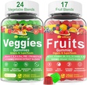 Gumie bez cukru i warzyw w / D3K2, B9, B12, Magnez, 41 + Natural Superfood Fruits and Vegetables Supplement for Digestive & Gut Support, Energia, Bilans odżywczy, Antyoksydant Non-GMO 2pack