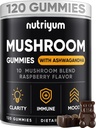 Grzyby Gummies 10 Mieszanka 120 szt. - Lions Mane, Ashwagandha, Turcja Ogon, Cordyceps, Chaga, Reishi Mushroom Complex - Mushroom Supplement for Immune, Energy, Clarity & Cognitive