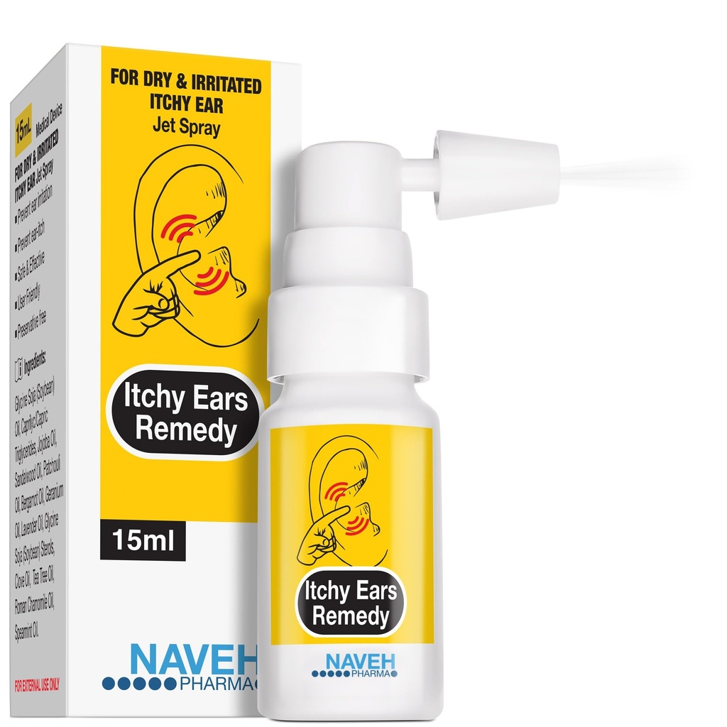 NAVEH PHARMA ® Itchy Ears Remedy Ear Cleaning and Itch Relief Agregable 124; Treats All Causes of Ear Itchiness Agreement 124; Jet Spray for Eczema Treatment & Clogged Ear Relief Agregable 124; Ear Wax Removal & Ear Drops Wash (0.5 Fl Oz)