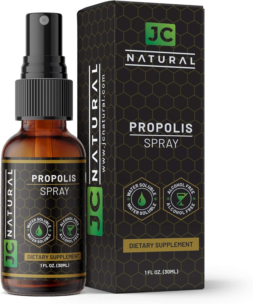 Propolis Throat Spray - Rozpuszczalny w wodzie, Bezalkoholowy. Naturalne wsparcie immunologiczne. Walki Organizmy szkodliwe, Potężny przeciwutleniacz - 1 fl oz (30 ml) przez JC Natural x CGM Labs