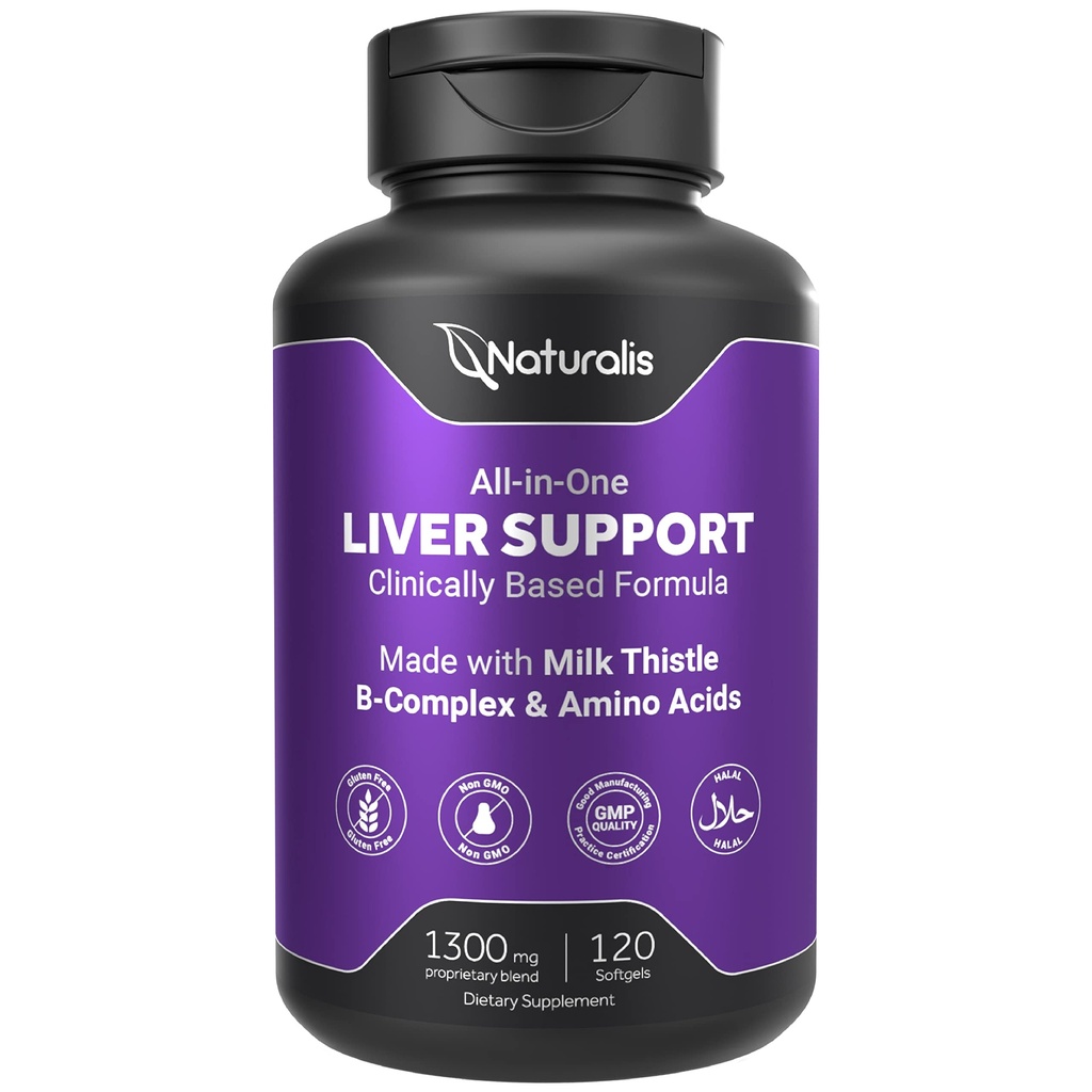 Naturalis Silymarin Milk Thistle 1300mg Wzmocnione przez B Complex & Acids Amino 124; 13- in-1 Wątroba Cleanse, Detox & Naprawa 124; 120 Wątroba Esential Softgels