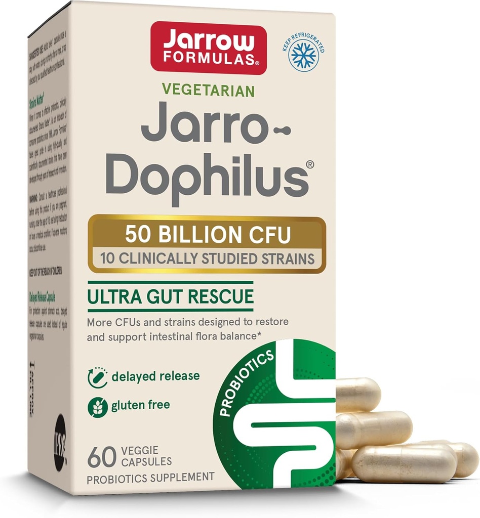 Jarrow Formulas Jarro- Dophilus Ultra Gut Rescue - 50 Miliard CFU na obsługę - Przywracanie probiotyki, Ochrona i utrzymanie Flora jelit - 60 Służenia (opóźnione zwolnienie)