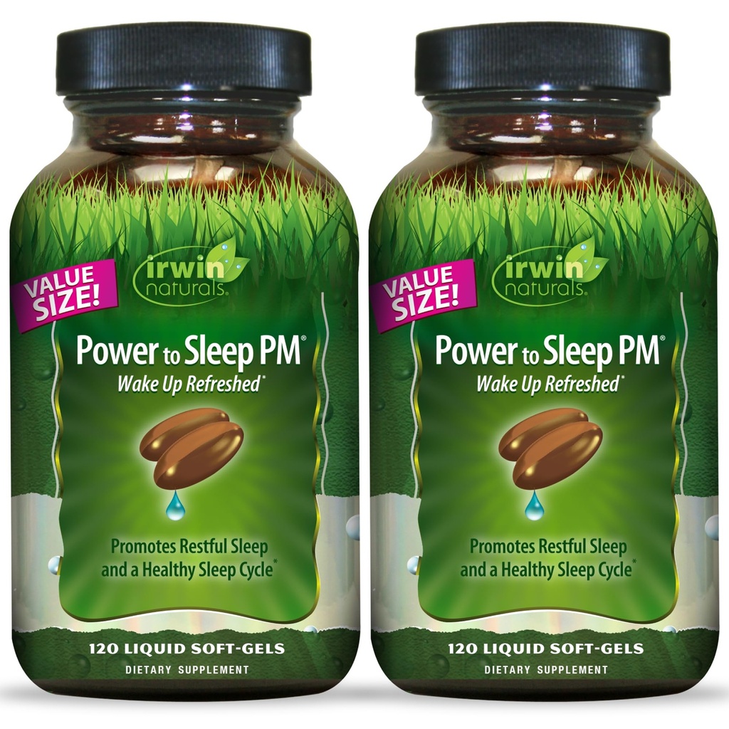 Irwin Naturals Power to Sleep PM - 120 Płynne Soft- żele, Pack of 2 - z Melatonin, GABA, Ashwagandha, Valerian Root & L- Theanine - 120 Łączne służby