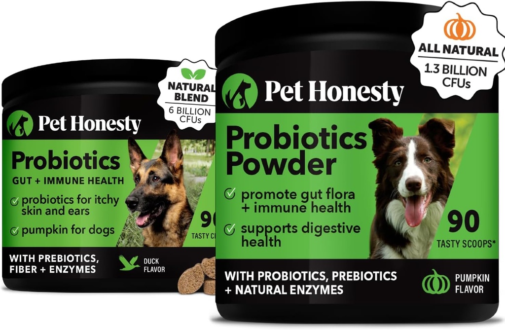 Probiotyki Paleta: Psy Probiotyki dla Biegunki i Kołęski Wsparcie Chews & Proszek z Digestive Enzymes for Gut Health (Kaczka 90 ct)