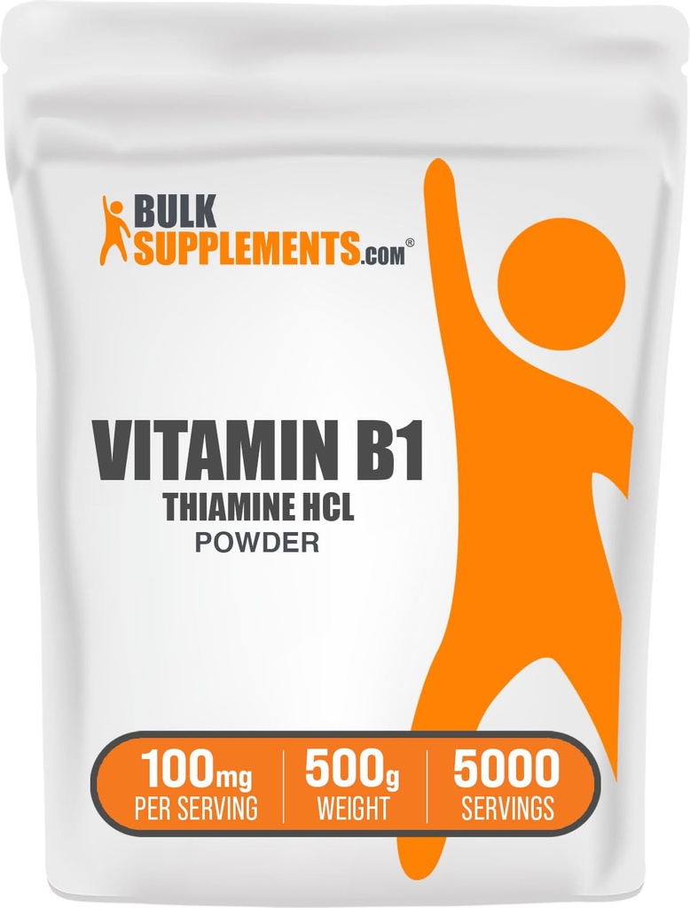 BulkSupplements Thiamine HCl Powder - Thiamine Hydrochloride, B1 Vitamins, Thiamine B1 Supplement, Thiamine 100mg - Gluten Free, 100mg per Serving, 500g (1.1 lbs) (Pack of 1)
