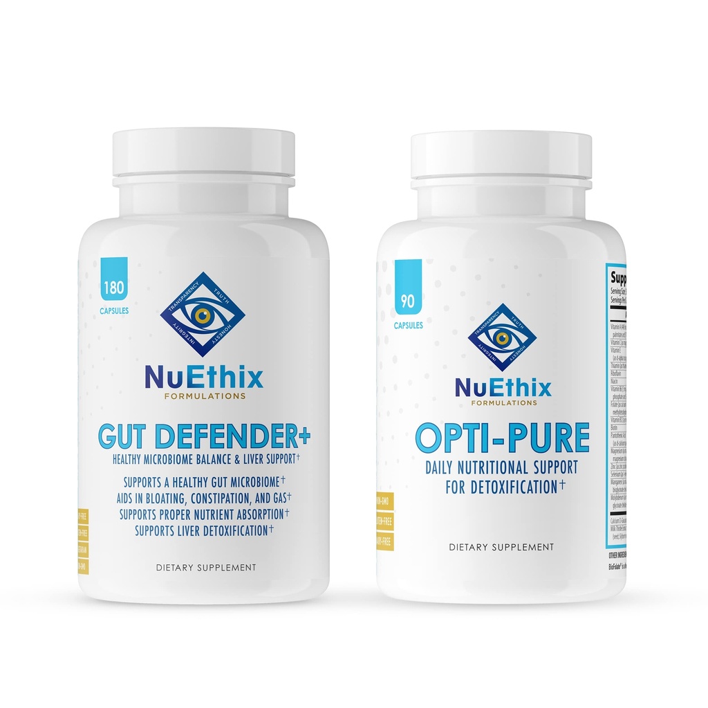 NuEthix Kombinacje Detoksykacji i Mikrobiomu Balance Supplement Zestaw Opti- Pure, 30 Służenia i Gut Defender +, 90 Służenia