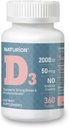 Witamina D3 2000iu (50 mcg) 1- Dostawa roku na wsparcie immunologiczne, Zdrowe mięśnie Funkcje, i Bone Health - Non-GMO, Gluten Free, z witaminą B2 - (Mini Tablets), 360 Liczba