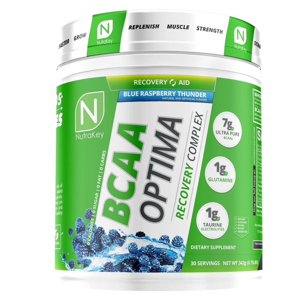 NutraKey BCAA Optima Post Workout Recovery Complex, No Sugar, No Carb, Recovery Aid, Blue Malina