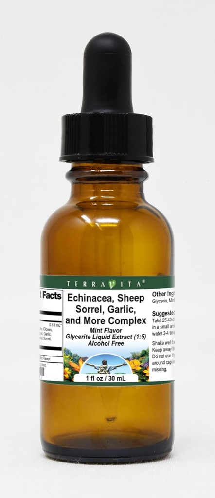 Terravita Echinacea, Sorrel owiec, Czosnek i bardziej złożony ekstrakt płynny glicerolu (1: 5) - Ment Flavored (1 oz, ZIN: 523695)