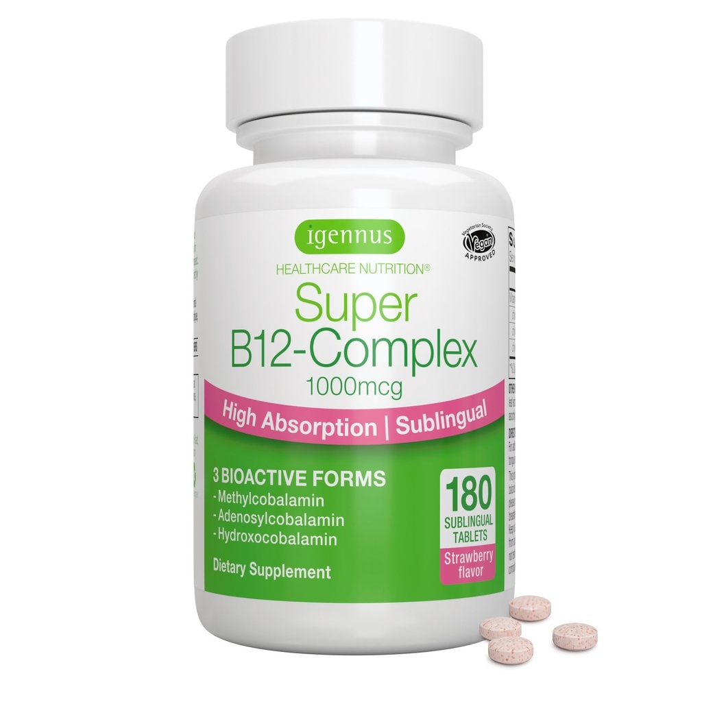 Igennus Sublingual Vitamin B12 Complex 1000mcg, 180 Tablets