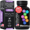 Age Defense Beauty Collagen Matrix - 2000 mg Multi Collagen Biotin Keratin Hialuronic Acid Saw Palmetto witaminy C Supplement Complex - DHT Blocker for Men & Women for Hair Growth - 90 Czapki bez kleju