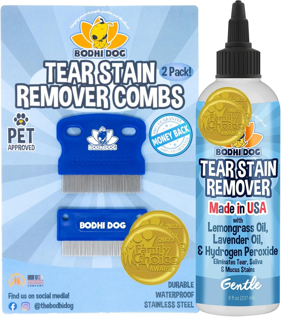 Bodhi Dog Tear Plain Remover & Tear Plain Remover Combs - Delikatnie Removes Plains, Brud od Pet Eyes - Bezpieczny i delikatny na psy i koty - Czyści delikatną futro - Idealny do Grooming & Tear Plain Prevention