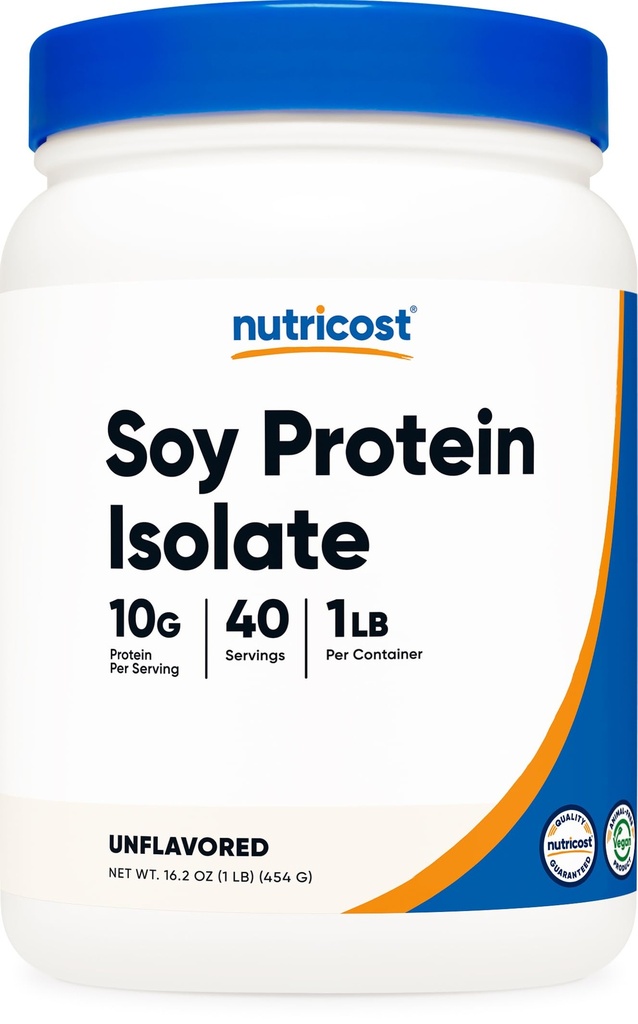 Nutricost Soy Protein Isolate Powder, 1 LB Unflavored - 10 Grams of Protein Per Serving, Vegan, GMO- Free & Gluten Free