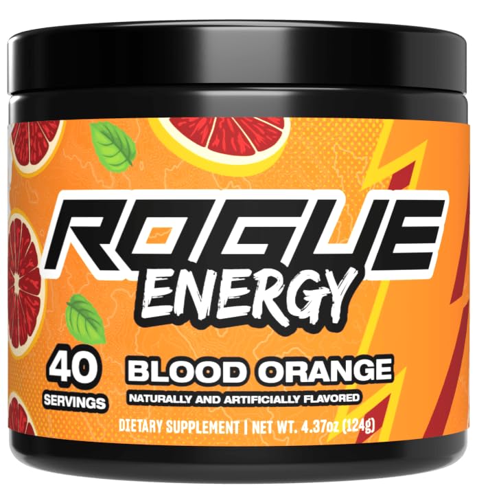 Rogue energy energy Drink Powder for Long Gaming Hours - Energy Powder for Mental Focus - Sugar & Gluten Free - Suplement do gier z kofeiną i witamin - Made in USA (Blood Orange - 40 Servings)